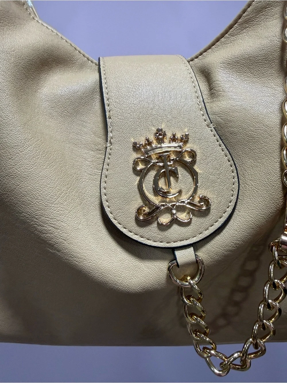 Juicy Couture Royal Crest Beige large Hobo Bag with Gold Chain